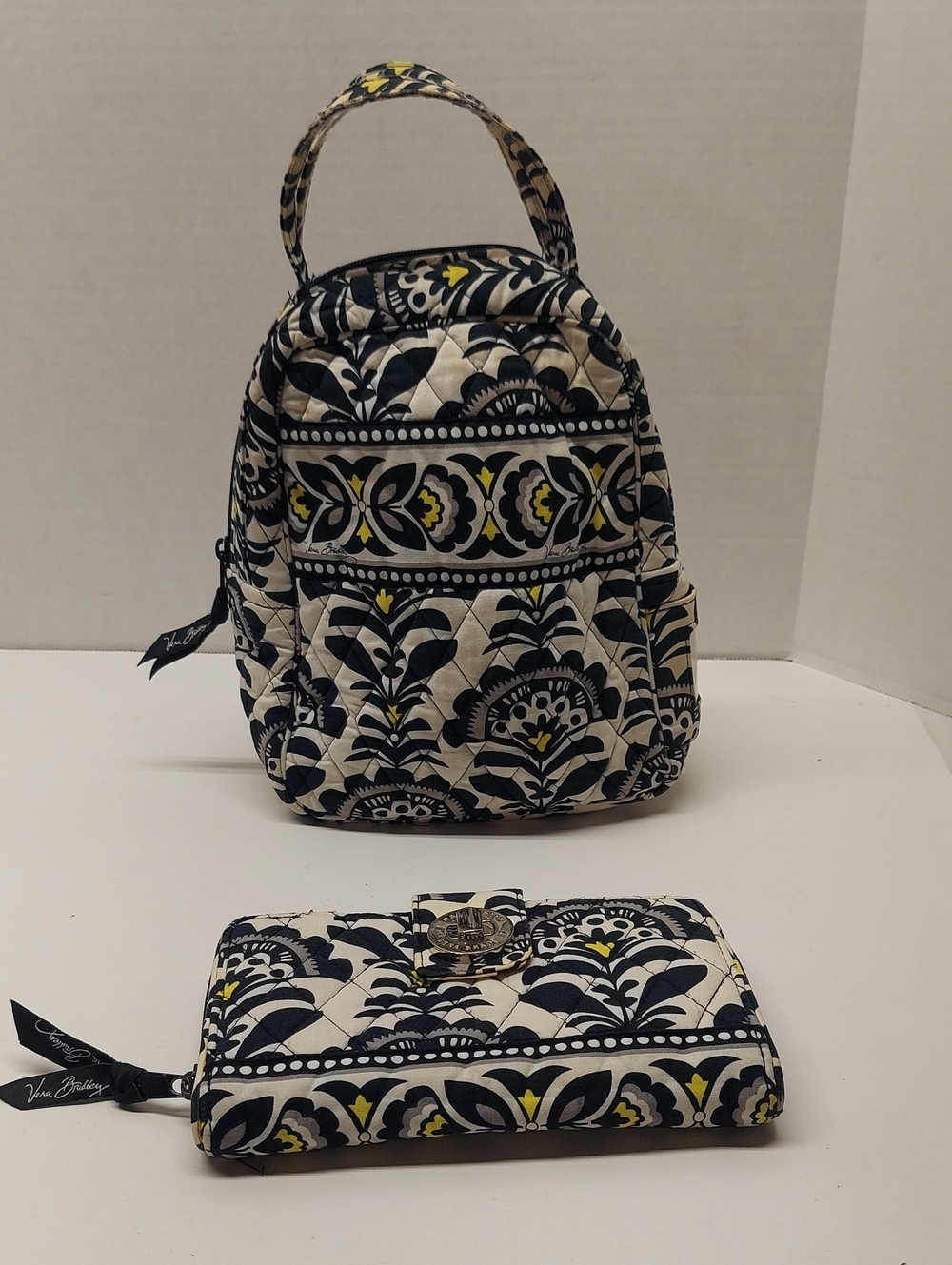 Vera Bradley Black & Cream Quilted Mini lunchbag and Wallet Set